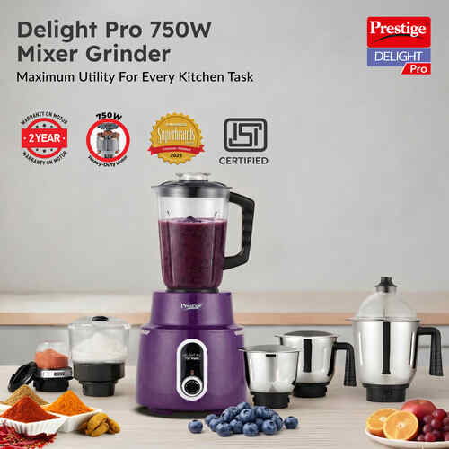 Prestige 750 Watts Delight Pro 6 Jar Mixer Grinder (3 Stainless Steel Jar + 1 Juicer Jar + 1 Multi Utility Jar + 1 Mix-O-Keep Jar)| Multi-Utility Jar| 6 Super Efficient Blades