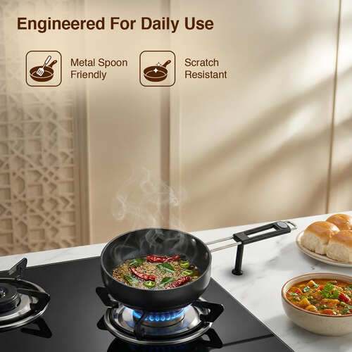 Prestige Hard Anodised Tadka Pan 10 cm | Stay Cool Handle | Built-in stand | Metal Spoon Friendly | Base Thickness 3 mm | 2Y Warranty | ISI Certified