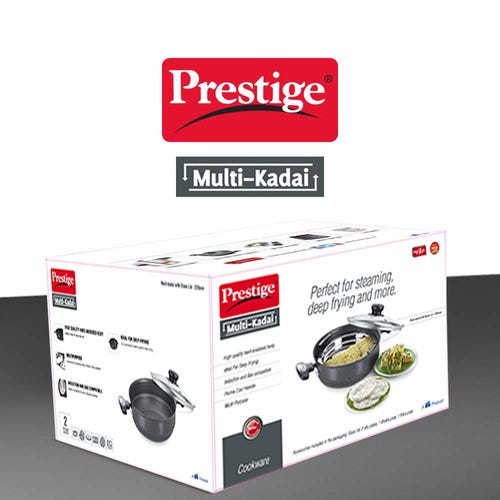Prestige Hard Anodised Induction Base Multi-Kadai with Glass Lid (Dhokla Plate, Patra Plate, Idli Plates), (Black)
