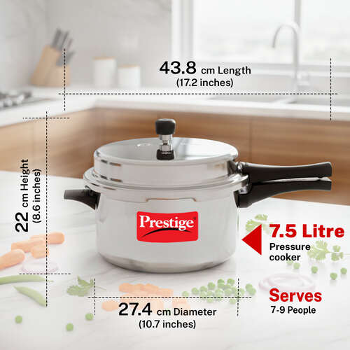 Prestige Popular Virgin Aluminium Precision Weight Valve Pressure Cooker, 7.5 L (Silver)