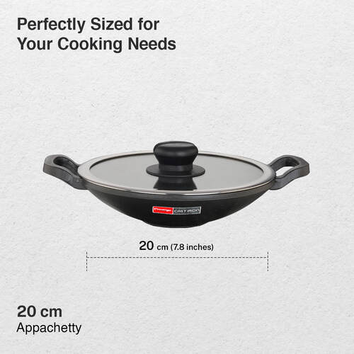 Prestige Cast Iron Cookware Appachetty with Glass Lid, Dia 20 Cm