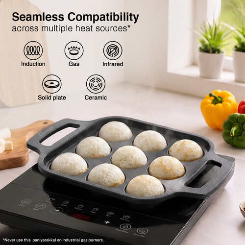Prestige Cast Iron Paniyarakkal/Appe Patra 9 pit | Ferrocast Flo | Non-Stick | Gas & Induction Compatible | Chemical Free | Preseasoned | Sturdy Handle | Healthy Eating | Lifetime Warranty