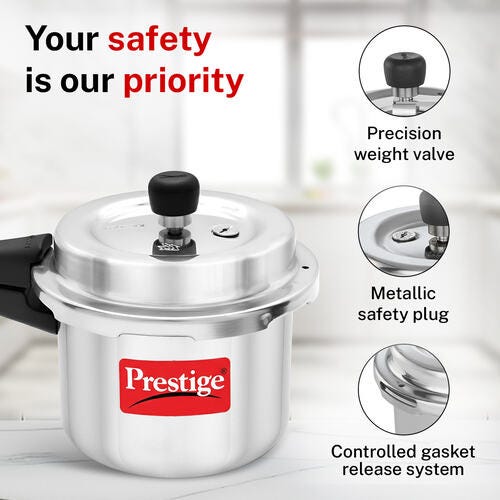 Prestige 3 Litre Aluminium Popular Svachh Outer Lid Pressure Cooker | Deep Lid for Spillage Control | Anti-Bulge Base | Gasket Release System | 5Y Warranty | ISI Certified