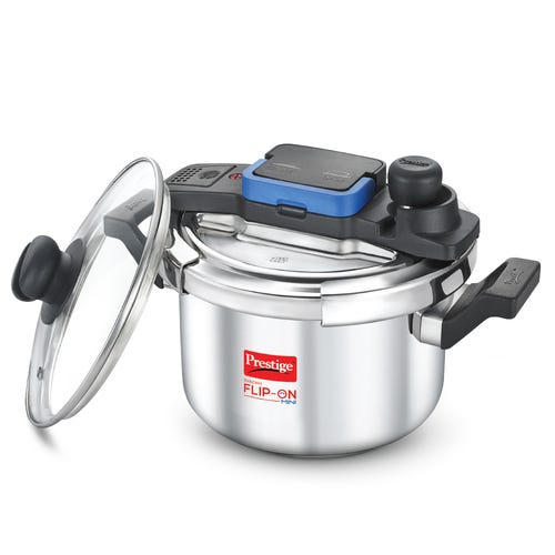 Prestige Svachh Flip-on Stainless Steel Spillage Control Pressure Cooker with Glass Lid, 5 Litre (Silver)