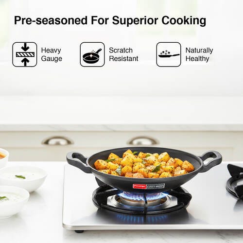 Prestige Cast Iron Cookware Appachetty with Glass Lid, Dia 20 Cm