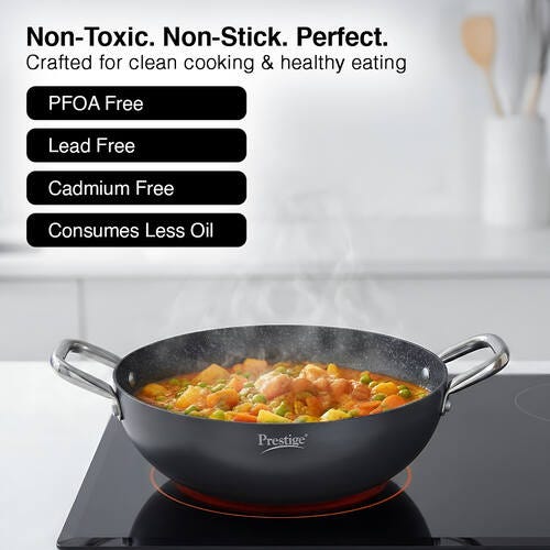 PRESTIGE DURASTONE HARD ANODISED NON-STICK COOKWARE DEEP KADAI 30cm (5 LITRE) WITH GLASS LID