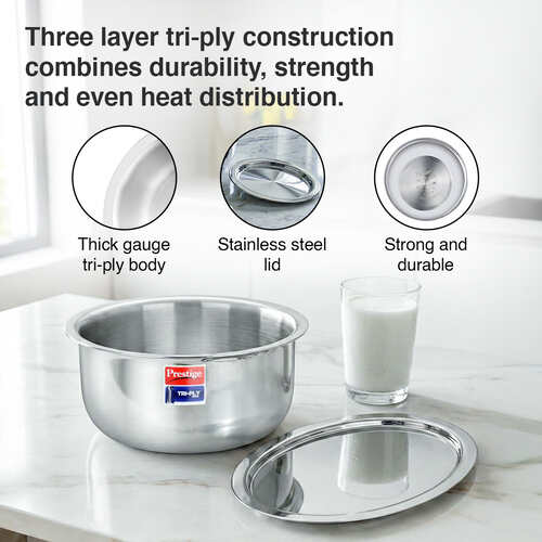 Prestige 20cm/3.1L Tri-Ply Stainless Steel Tope with Lid|Gas and Induction Compatible| Even Heat Distribution|Strong and Durable| 5 Years Warranty