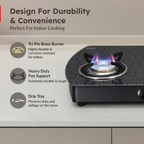 Prestige Premia Schott Glass Top Gas Stove (3 Burners) - GTS 03L (D) (Black)