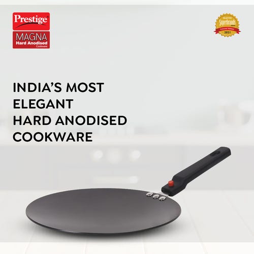 Prestige Magna Hard Anodised Detachable Handles Concave Tawa 25 cm, Black