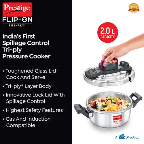 PRESTIGE FLIP-ON TRI-PLY STAINLESS STEEL PRESSURE COOKER