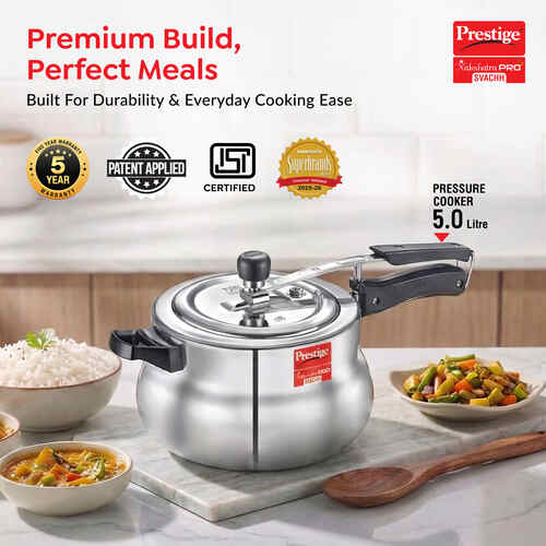 Prestige 5L Aluminium Nakshatra Pro Plus Svachh Pressure Handi | Deep Lid | Sturdy Handles | Anti-Bulge Base | Metallic Plug | 5 Yrs Warranty | ISI Certified