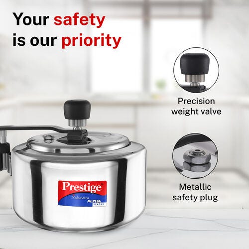 Prestige Nakshatra Alpha Svachh Stainless Steel Spillage Control Pressure Cooker 2 L (Silver)