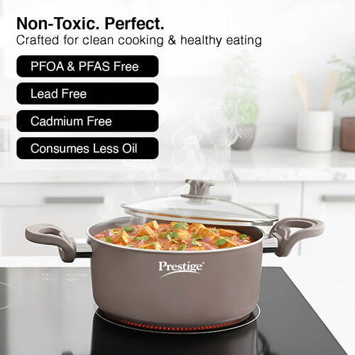 Prestige Ceraglide Duo Ceramic Coating Non Stick Aluminium Cookware Casserole Dia 20 cm (2.8 Litre) with Glass Lid