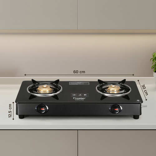 Prestige Efficia LP Gas Stove with Powder-Coated Body, Glass Top & 2 Brass Burners