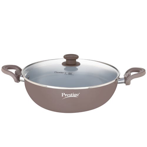 Prestige Ceraglide Duo Ceramic Coating Non Stick Aluminium Cookware Deep Kadai Dia 28 cm (4.25 Litre) with Glass Lid