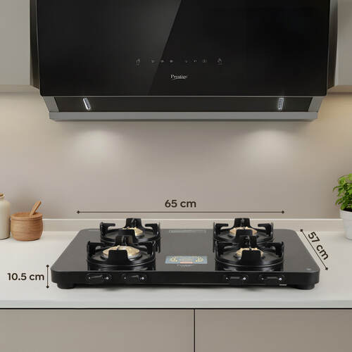 Prestige Edge PEBS 04 Manual Powder Coated with Aluminium Frame 4 Burners Gas Stove, Black