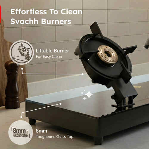 Prestige Svachh Duo Toughened Glasstop Gas Stove with Liftable 3 Burners (Black) - GTSD 03