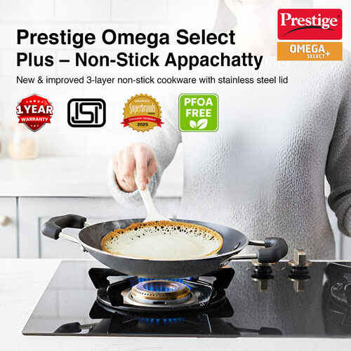 Prestige Omega Select Plus Non-stick Appachatty with Stainless Steel Lid, 20cm (Black)