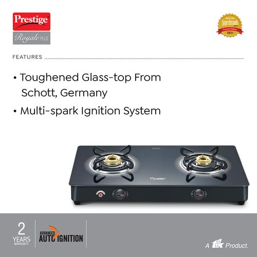 Prestige Royale Plus Auto Ignition Powder Coated Gas Stove, Black