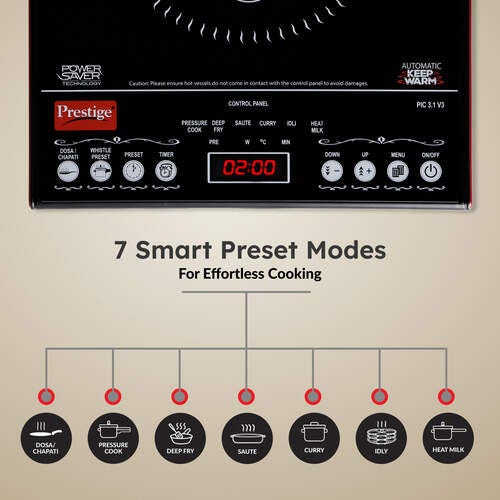Prestige PIC 3.1 V3, 2000 Watts Induction Cooktop | Indian Menu Options | Automatic Whistle Counter