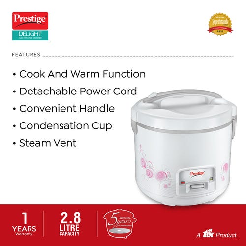 Prestige Delight PRCK 2.8 Electric Rice Cooker 2.8 L Closed Type (White)