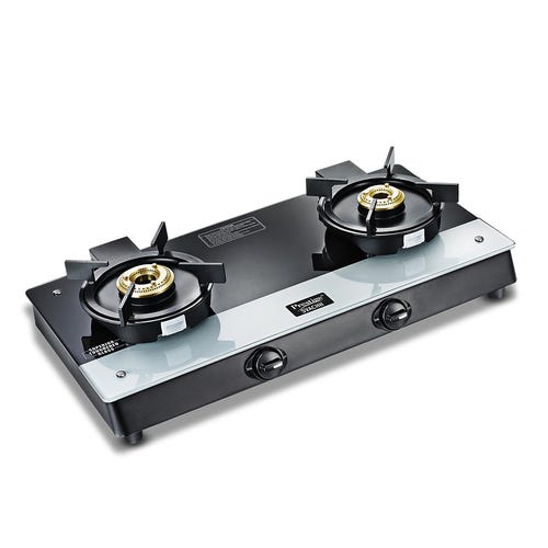 Prestige Svachh Duo Toughened Glasstop Gas Stove with Liftable Burners (Black)