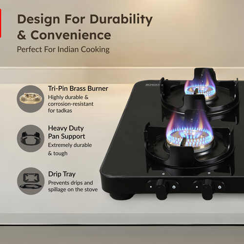 Prestige Edge PEBS 04 Manual Powder Coated with Aluminium Frame 4 Burners Gas Stove, Black
