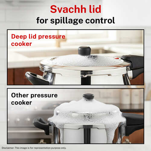 Prestige 5 Litre TRIPLY Svachh Outer Lid Pressure Cooker | Handi | Deep Lid for Spillage Control | Gas & Induction Compatible | Gasket Release System | Visual Pressure Indicator | 5Y Warranty | ISI