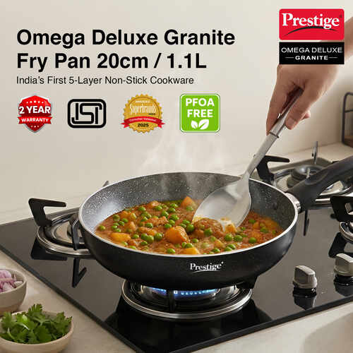 Prestige Omega Deluxe Granite Non-stick Round Base Fry Pan, 20cm, 1.1L (Black)