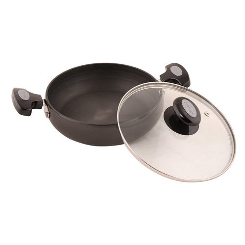 Prestige Hard Anodised Plus Saute Pan with Glass Lid, Black