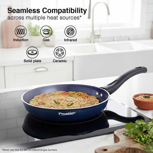 Prestige Ceraglide Ceramic Coated 22 cm Non-Stick Fry Pan | Consumes Less Oil | Preferred For High Heating & Even Heating | Stain-Resistant | Gas & Induction Compatible | No Harmful Chemicals