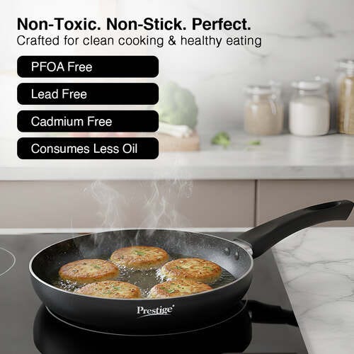 Prestige Omega Deluxe Granite Non-stick Round Base Fry Pan, 24cm, 1.7L (Black)