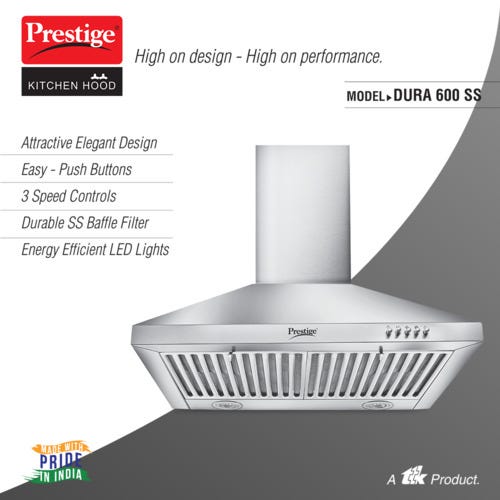 Prestige Dura 600 Stainless Steel Baffle Filter Kitchen Hood - 1000m3/hr