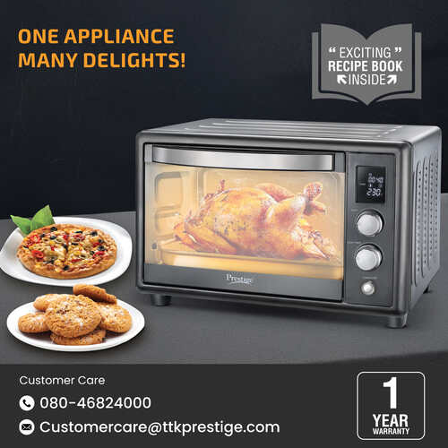Prestige Digi-OTG 28 Litre Oven Toaster Grill| Smart Digital Display| Convection/Air Fryer Function| Rotisserie Function| Stainless Steel Heaters