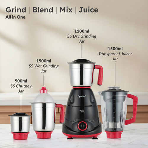Prestige 750 Watts Regal Mixer Grinder with 4 Jars (3 Stainless Steel Jars + 1 Juicer Jar)|