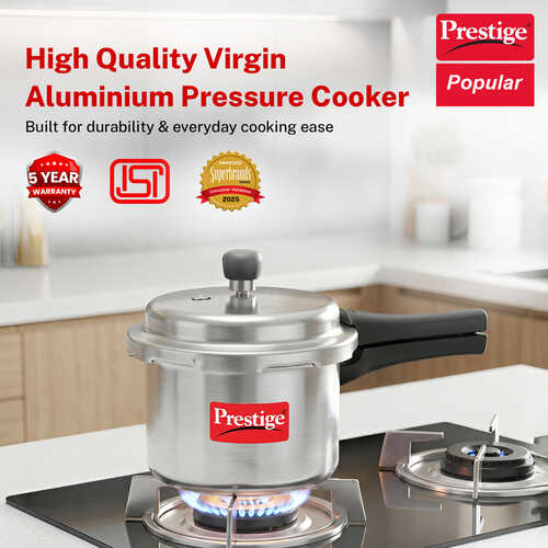 Prestige Popular Virgin Aluminium Precision Weight Valve Pressure Cooker, (Silver)