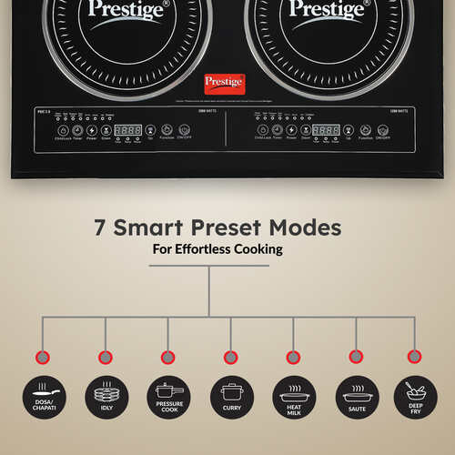 Prestige Double Induction Cooktop PDIC 3.0 - 2000 Watts | Indian Menu Option | 1 year Warranty