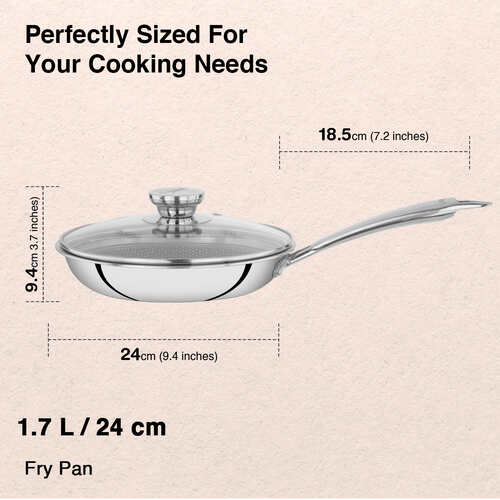 Prestige TRIPLY HexaMagic Fry Pan 24cm/1.7L | Durable Honeycomb Non-Stick Structure | Low Oil Consumption | Metal Spoon Friendly | Gas & Induction Compatible | 15Y Product & 3Y Coating Warranty| ISI