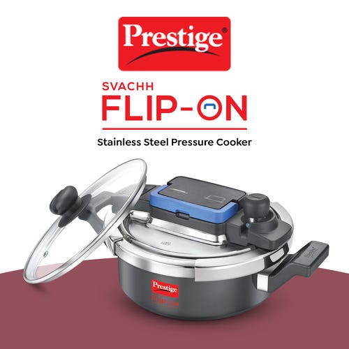Prestige Svachh Flip-on Hard Anodised Gas and Induction Compatible Pressure Cooker with Glass Lid, (Black)
