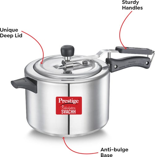 Prestige Svachh Nakshatra 5 L, 3 L Inner Lid Pressure Cooker (Aluminium)