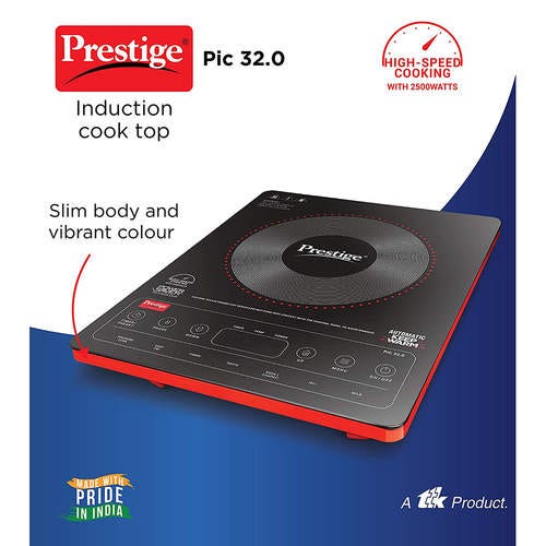 Prestige PIC 32.0 Induction Cooktop 2500W with Indian Menu Options (Red)