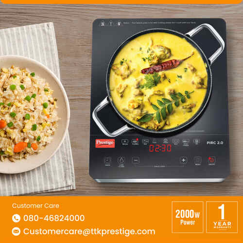 Prestige PIRC 2.0 2000 Watts Infrared Dual Heating Zone Cooktop |High Voltage Surge Protection| Dual Heat Mode| Radiant Heating Technology| Feather Touch Buttons| Stainless Steel| Portable