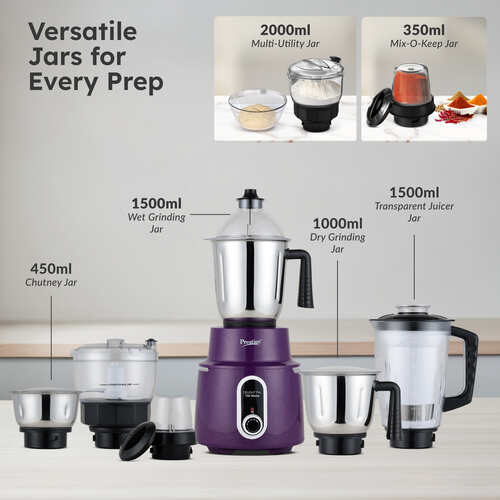 Prestige 750 Watts Delight Pro 6 Jar Mixer Grinder (3 Stainless Steel Jar + 1 Juicer Jar + 1 Multi Utility Jar + 1 Mix-O-Keep Jar)| Multi-Utility Jar| 6 Super Efficient Blades