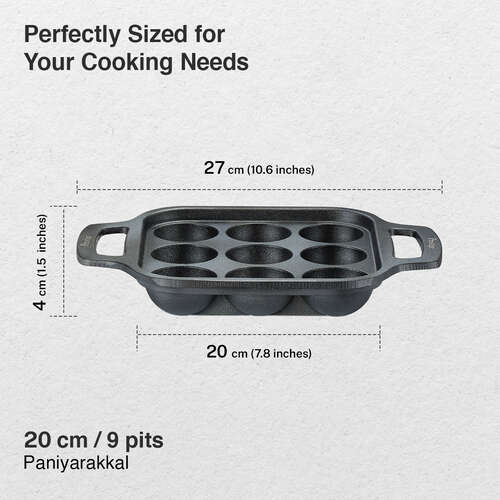 Prestige Cast Iron Paniyarakkal/Appe Patra 9 pit | Ferrocast Flo | Non-Stick | Gas & Induction Compatible | Chemical Free | Preseasoned | Sturdy Handle | Healthy Eating | Lifetime Warranty