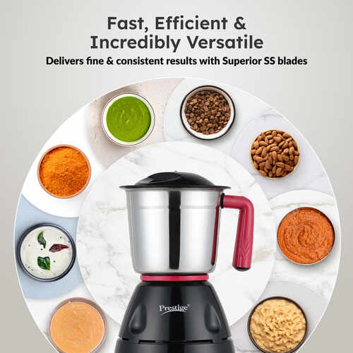 Prestige 750 Watts Regal Mixer Grinder with 3 Stainless Steel Jars| Appealing Design| Sturdy Handles| Red and Black