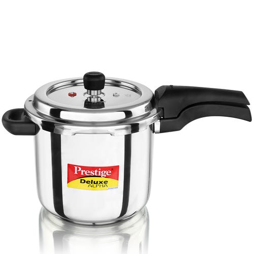 Prestige Deluxe Alpha Svachh Stainless Steel Spillage Control Pressure Cooker (Silver) 5.5 L and above