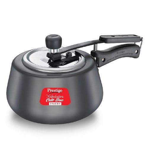Prestige Nakshatra Cute Duo Svachh Hard Anodised Spillage Control Pressure Cooker (Black) 3 L