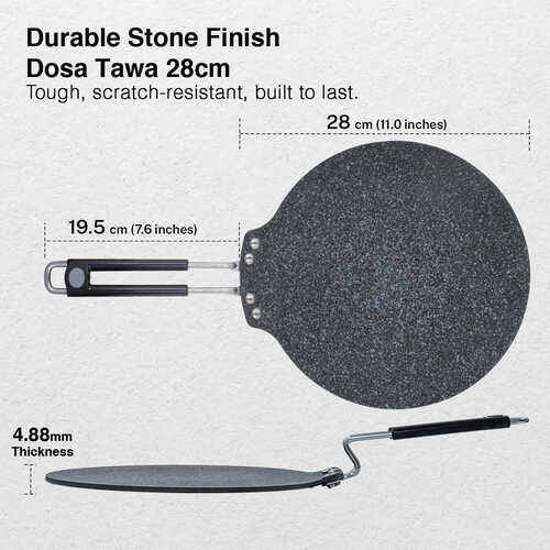 Prestige Durastone 28cm Hard Anodised Non-Stick Dosa Tawa| 6 Layer Non-Stick Coating| Gas and Induction Compatible| Metal Spoon Friendly| Stay Cool Handles| 2 Years Warranty| Black
