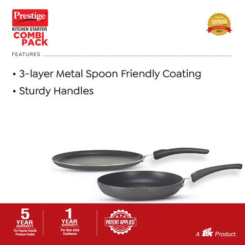 Prestige Kitchen Starter Pack (Popular Svachh 3 Ltr + 2 Ltr Body without Lid + Fry Pan 18Cm + Tawa 25Cm)