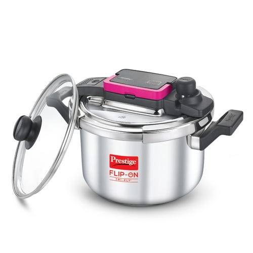 PRESTIGE FLIP-ON TRI-PLY STAINLESS STEEL PRESSURE COOKER 3 L 220m WITH GLASS L|D 5 L